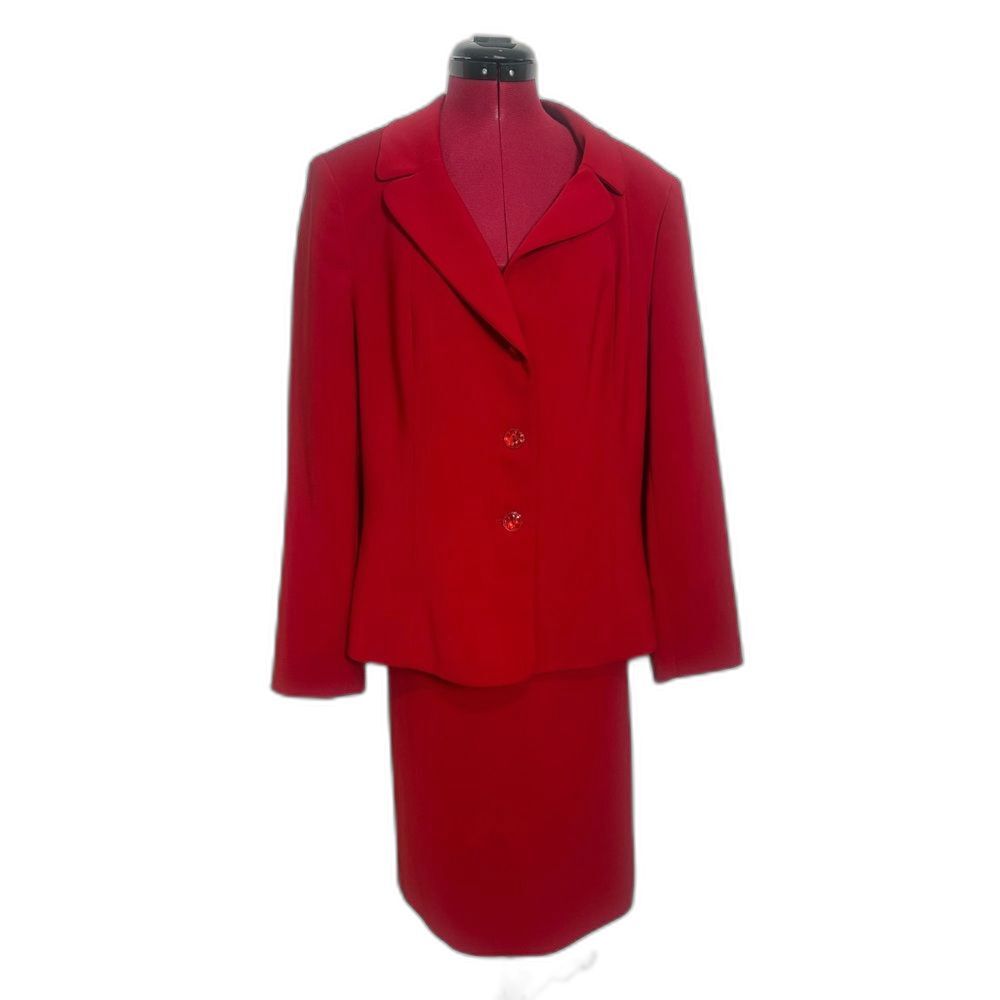 Le Suit Skirt Suit Women's Size 16 Red 2-Piece Set Blazer & Skirt